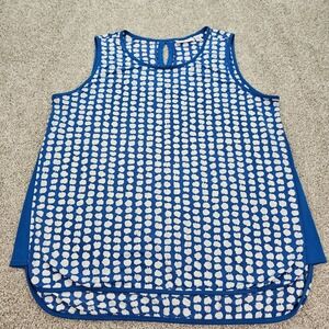 Susan Graver Liquid Knit XL Sleeveless Tank Top Blue‎ White Polka Dot Blouse